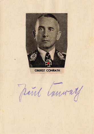 Ritterkreuzträger Oberst Conrath, Zeitungsausschnitt mit eigenhändiger Unterschrift