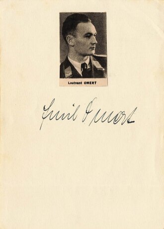 Ritterkreuzträger Leutnant Omert, Zeitungsausschnitt mit eigenhändiger Unterschrift
