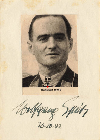 Ritterkreuzträger Oberleutnant Späte, Zeitungsausschnitt mit eigenhändiger Unterschrift