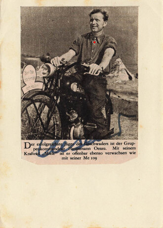 Ritterkreuzträger Hauptmann Oesau, Zeitungsausschnitt mit eigenhändiger Unterschrift