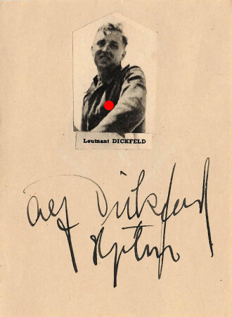 Ritterkreuzträger Leuntnant Dickfeld, Zeitungsausschnitt mit eigenhändiger Unterschrift