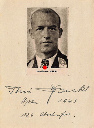 Ritterkreuzträger Hauptmann Nackl, Zeitungsausschnitt mit eigenhändiger Unterschrift