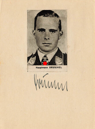Eichenlaubträger Hauptmann Druschel, Zeitungsausschnitt mit eigenhändiger Unterschrift