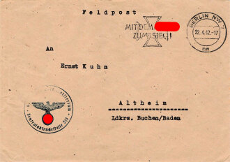 Oberst Galland, Ansichtskarte mit eigenhändiger Unterschrift, dazu der gelaufene Briefumschlag