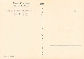 Ritterkreuzträger Hauptmann Geschwill, Ansichtskarte mit eigenhändiger Unterschrift