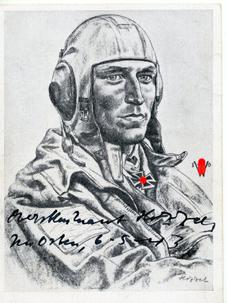 Ritterkreuzträger Hauptmann Paul-Werner Hozzel, Ansichtskarte mit eigenhändiger Unterschrift