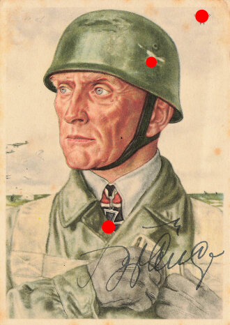 Fallschirmjäger Oberst Bräuer, Ansichtskarte mit eigenhändiger Unterschrift