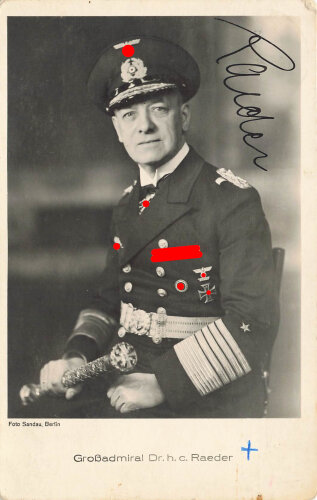 Großadmiral Dr. h.c. Raeder, Ansichtskarte mit eigenhändiger Unterschrift