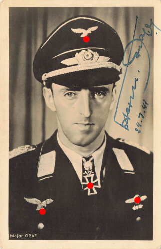 Ritterkreuzträger Major Graf, Ansichtskarte mit eigenhändiger Unterschrift