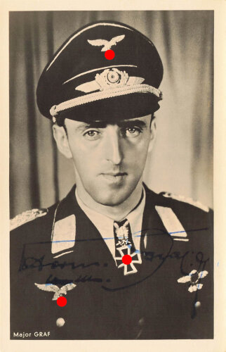 Ritterkreuzträger Major Graf, Ansichtskarte mit eigenhändiger Unterschrift