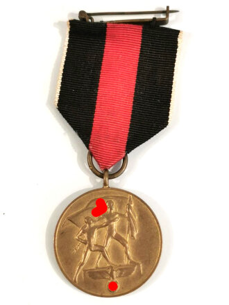 Anschlussmedaille Sudetenland ( 1. Oktober 1938 ) mit Band und Trägernadel