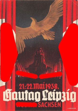 Farbige Propaganda Postkarte "21-22. Mai 1938- Gautag Leipzig NSDAP Sachsen"