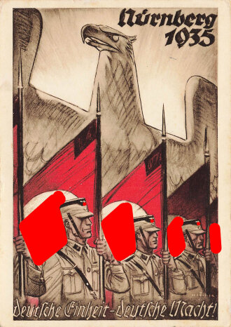 Farbige Propaganda Postkarte "Nürnberg 1935, deutsche Einheit- deutsche Macht!"