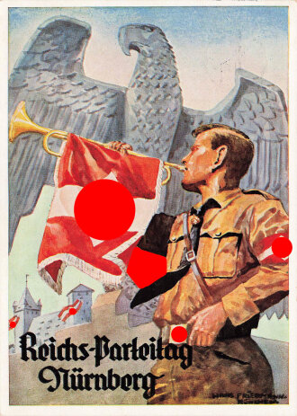 Farbige Propaganda Postkarte "Reichs Parteitag Nürnberg 1935"