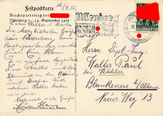 Farbige Propaganda Postkarte "Reichsparteitag- Nürnberg 1936"