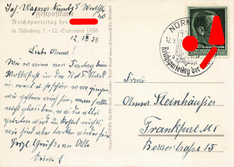 Farbige Propaganda Postkarte "Reichsparteitag- Nürnberg 1938"