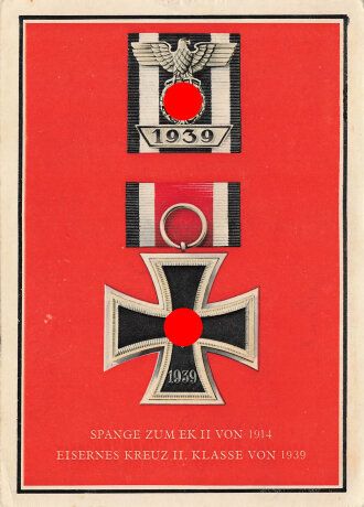 Farbige Propaganda Postkarte "Spange zum EK II von 1914- Eisernes Kreuz II. Klasse von 1939!"