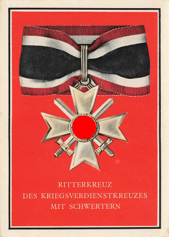 Farbige Propaganda Postkarte "Ritterkreuz des Kriegsverdienstkreuzes mit Schwertern"