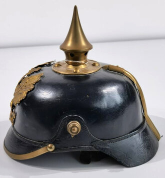 Preussen, Pickelhaube für Mannschaften, Kammerstück des Infanterie Regiment 75 von 1896. In allen Teilen originales Stück