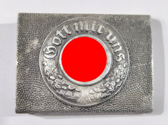 Feuerlöschpolizei, Koppelschloss Aluminium mit aufgeklammertem Emblem, dunkel getönt. getragenes Stück