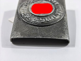 Feuerlöschpolizei, Koppelschloss Aluminium mit aufgeklammertem Emblem, dunkel getönt. getragenes Stück