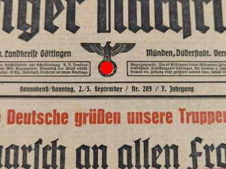 Polenfeldzug, Göttinger Nachrichten vom 2./3. September 1939