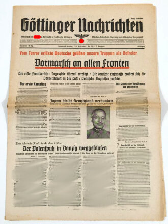 Polenfeldzug, Göttinger Nachrichten vom 2./3. September 1939