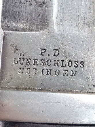 Preussen Kaiserreich, Seitengewehr Modell 1871/84, aptiert auf 84/98,  Stahlscheide  mit langer Hohlbahn,  mit Abnahmestempel auf Klingenrücken W 88 und auf Tragehaken,