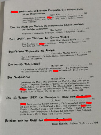 "Deutschlands Erwachen - Das Buch vom Niedergang und Aufstieg des deutschen Volkes 1918-1933" datiert 1933, 408 Seiten, über DIN A4, mit Schutzumschlag und Hülle( diese mit Wasserschaden)