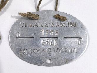 Erkennungsmarke Wehrmacht aus Aluminium eines Angehörigen " 1/II.s.Art.Ers.Abt.168 " Artillerie Ersatz Abteilung 168