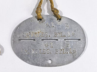 Erkennungsmarke Wehrmacht aus Aluminium eines Angehörigen " 3. Feldz.BTL.14 " 3. Feldzug Battalion 14