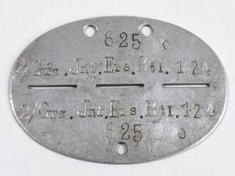 Erkennungsmarke Wehrmacht aus Aluminium eines Angehörigen " 2. Grz.Inf.Ers.Btl.124 " 2. Grenz infanterie Ersatz Batallion 124