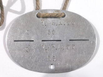 Erkennungsmarke Wehrmacht aus Aluminium eines Angehörigen " 1./ B.A.33 " 1. Bauabteilung 33