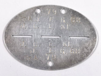 Erkennungsmarke Wehrmacht aus Aluminium eines Angehörigen " J.E.R.68 " Infanterie Ersatz Regiment 68