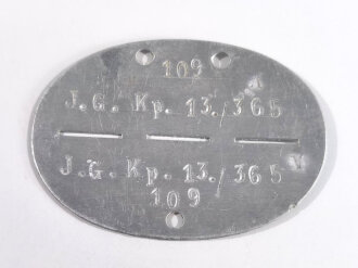 Erkennungsmarke Wehrmach aus Aluminium eines Angehörigen " J.G.Kp.13 " Jagdgeschwader Kompanie 13