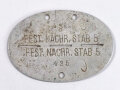 Erkennungsmarke Wehrmacht aus Aluminium eines Angehörigen " Fest.Nachr.Stab.5 " Festungsnachrichtenstab 5