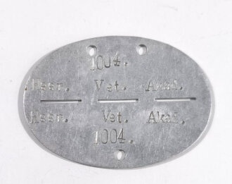 Erkennungsmarke Wehrmacht aus Aluminium eines Angehörigen " Heer.Vet.Akad. " Heeres Veterinär Akademie