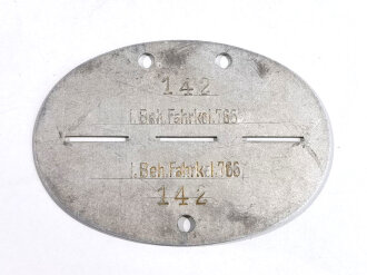 Erkennungsmarke Wehrmacht aus Aluminium eines Angehörigen " 1. Beh.Fahrkol.766 " 1. Behelfsfahrkolonne 766