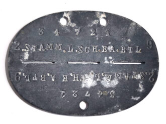 Erkennungsmarke Wehrmacht aus Zink eines Angehörigen " 2.Stamm.L.Sch.E.A.Btl.9 "