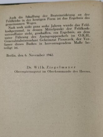 "Der Feldkochunteroffizier", datiert 1943, 300 Seiten, gebraucht, ca DIN A5