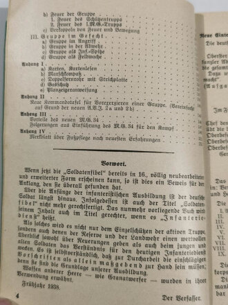 "Infanteriedienst - Für den Einzelschützen der aktiven Truppe der Reserve und der Landwehr"16. Auflage der Soldatenfibel 1938, 151 Seiten, DIN A5