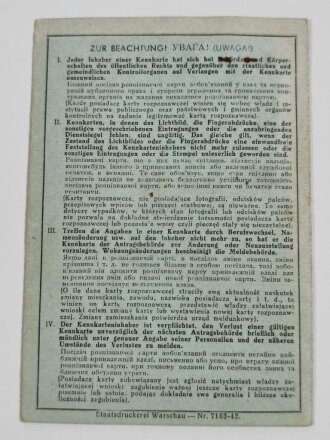 Generalgouvernement ( Besetzte polnische Gebiete ) Kennkarte für eine Frau aus Galizien (ehm. Südpolen und der Westukraine)