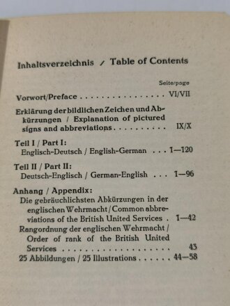 Franckhs Militär-Wörterbuch "Englisch/Deutsch - Deutsch/Englisch für Werhmacht und Wehrtechnik" Band 1, datiert 1937, ca. 300 Seiten, DIN A5