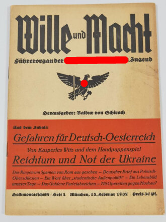 "Wille und Macht" Führerorgan der nationalsozialistischen Jugend, Heft 4, 15. Februar 1937 mit 24 Seiten