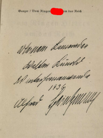 "Vom Ringen Hitlers um das Reich 1924-1933, datiert 1936 mit Widmung, DIN A5, 159 Seiten
