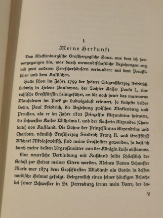 "Kronpinzessin Cecilie - Erinnerungen", datiert 1931, DIN A5, 236 Seiten, gebraucht