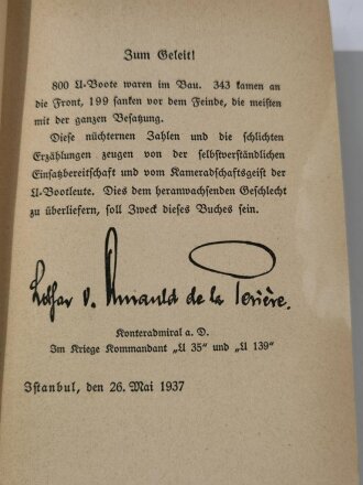 "U-Boote am Feind", datiert 1937, ca. DIN A5, 367 Seiten, gebraucht