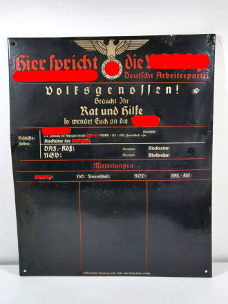 Emailleschild "Hier spricht die NSDAP" 64 x 78cm. Alt restauriert
