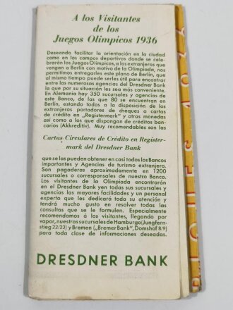 Olympiade 1936 Berlin , Stadtplan, "Plan von Berlin", hrsg. v. d. Dresdner Bank, 61 x 81 cm, Gebraucht