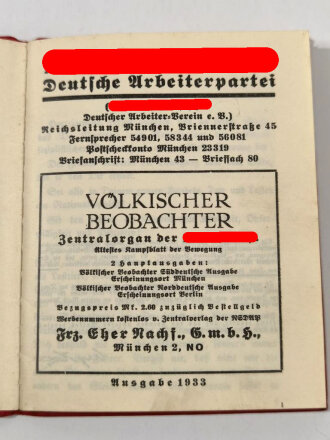 Mitgliedsbuch NSDAP Nr. 1414912, ausgestellt 20.10.1934 in Schwegenheim, geklebt bis 1944